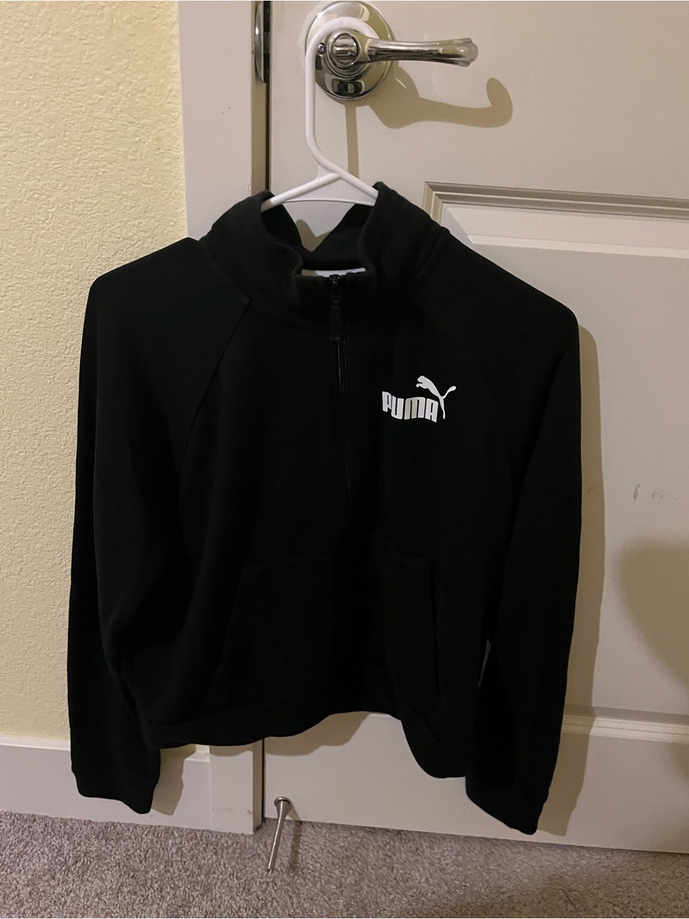 Puma Black Women’s Half-Zip Crew Sweater with White Logo